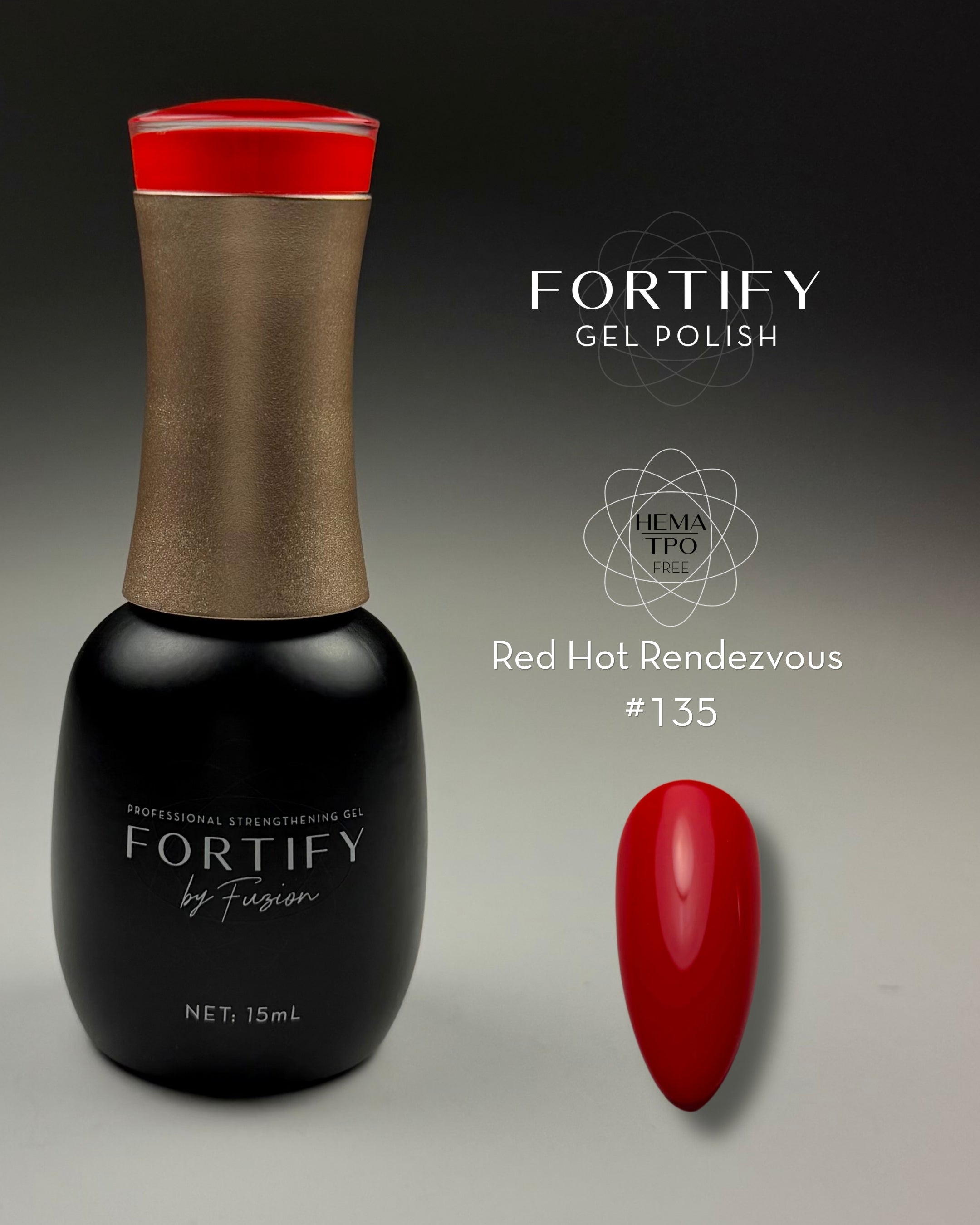 HEMA Free Gel Polish | Fortify by Fuzion | Colour 135 Red Hot Rendezvous - Pre-Order -> Ships June 15th