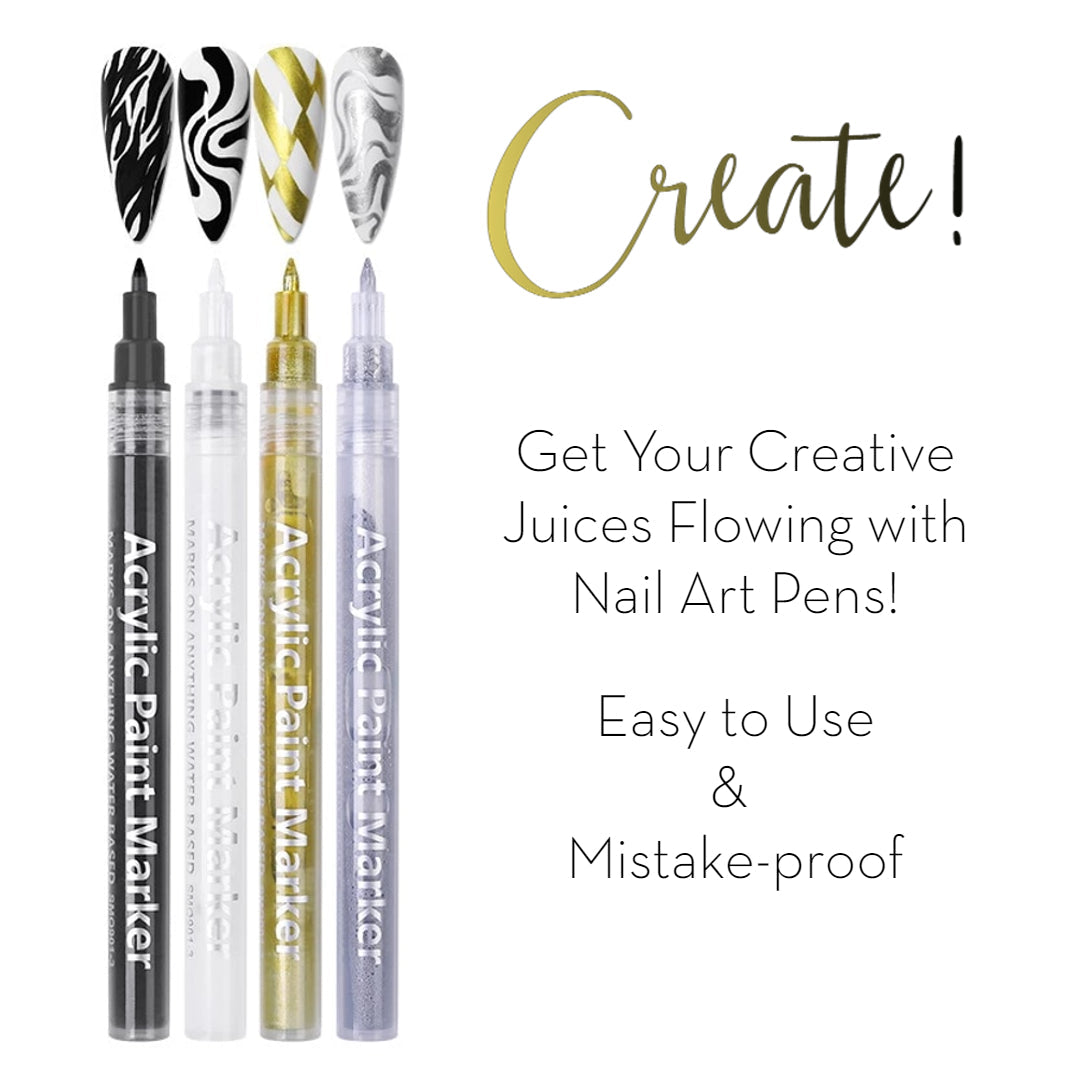 Nail Art Paint Pens ~ White, Silver, Black, Vintage Gold | Lula Beauty