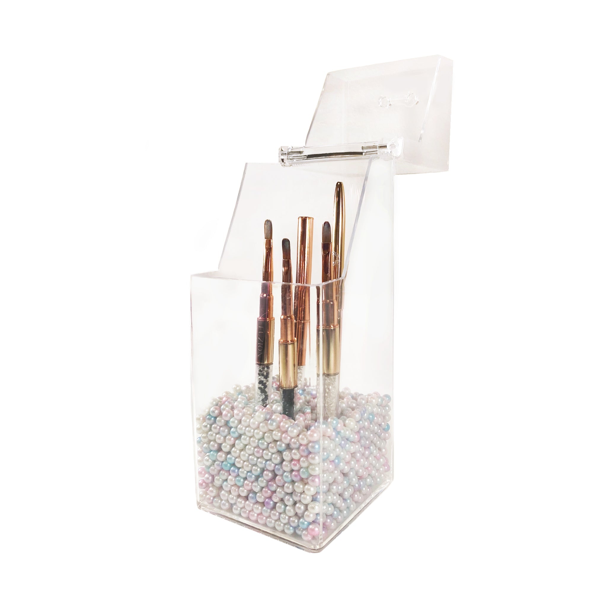 Square Acrylic Brush Holder w Mermaid Pearls  | LULA BEAUTY