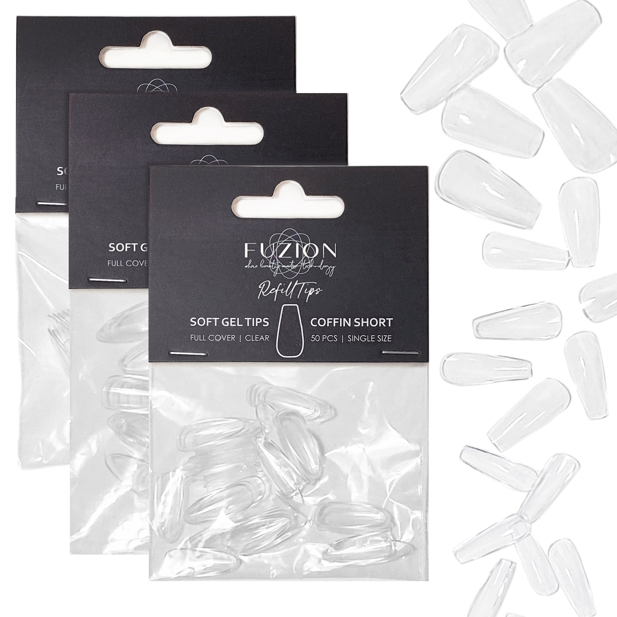 Soft Gel Tips ~ Coffin Short Clear -Sizes 0-11 | 50pk