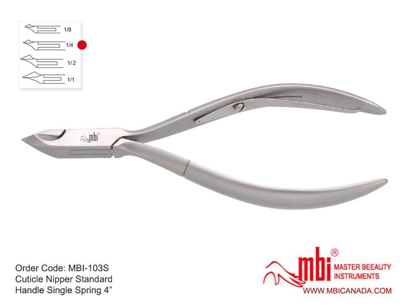 MBI-103S 1/4 Jaw Cuticle Nipper | Single Spring Handle Size 4